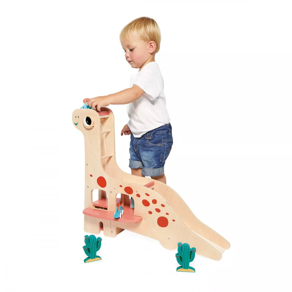 Janod Large Wooden Dinosaur Garage plus x4 Dino Cars