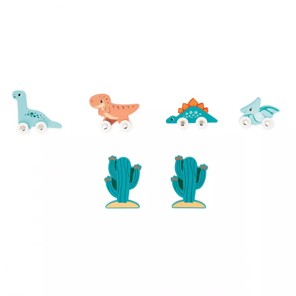 Janod Large Wooden Dinosaur Garage plus x4 Dino Cars