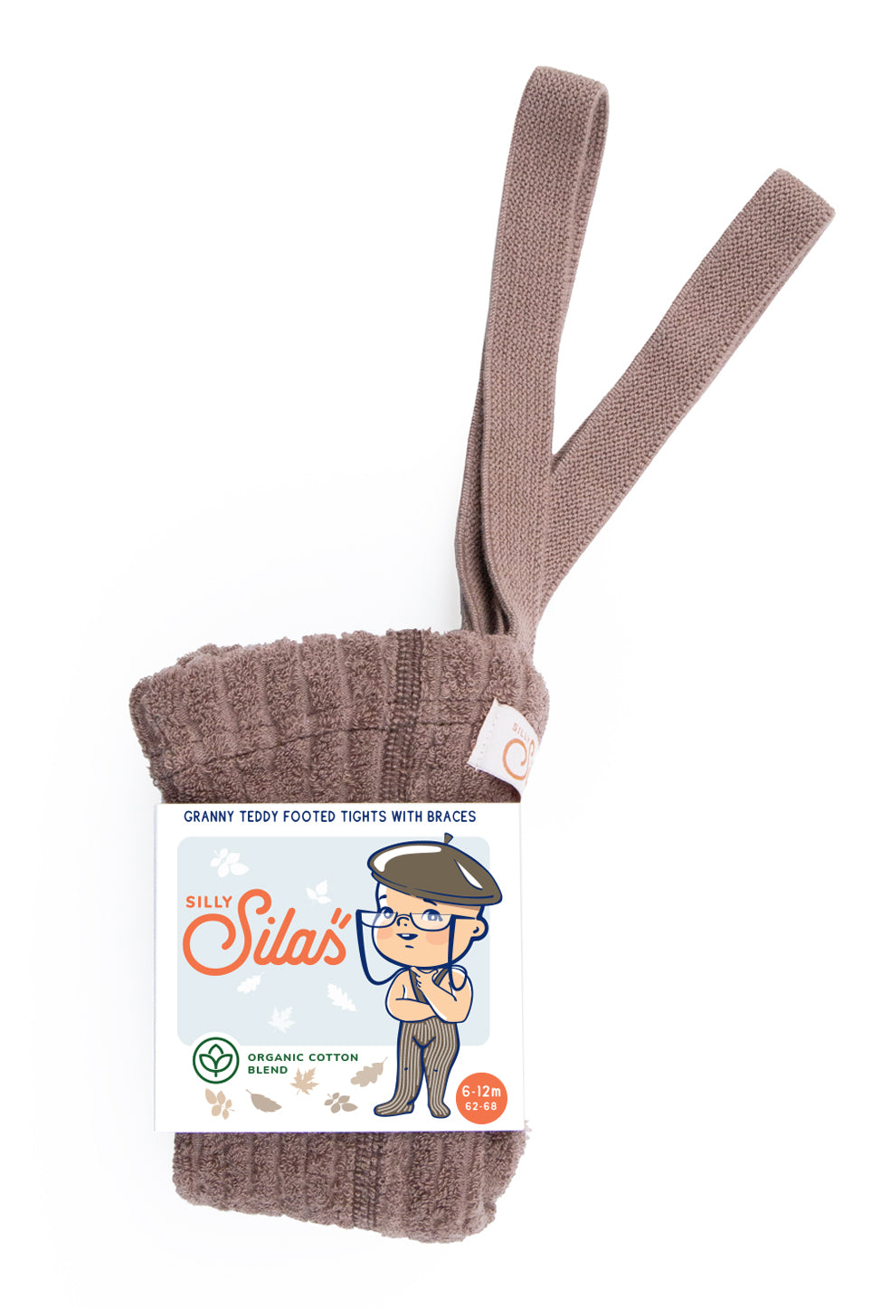 Silly Silas Soft Terry Rib Tights with Braces Granola, Granola Rib Tights with Braces