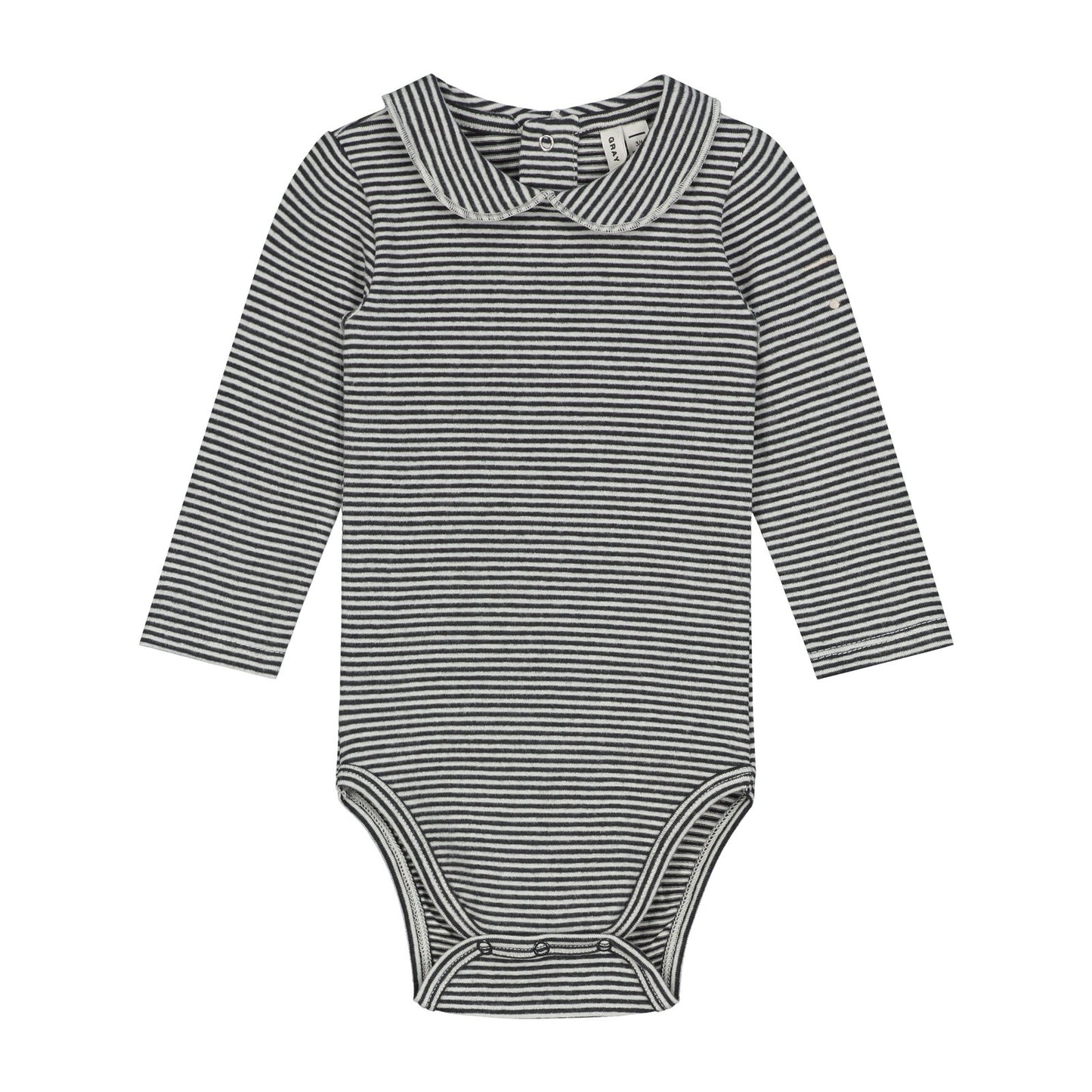 Baby Collar Long Sleeved Vest -Nearly Black/Cream Stripe | Gray Label