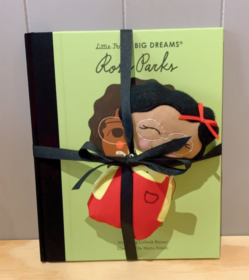 Little People Big Dreams, Rosa Parks, Book & Doll Gift Set, Books about inspirational people, hardback children’s books, children’s books, Rosa Parks Doll, birthday gift, Little People Big Dreams Stockist, midlands baby shop, Nottinghamshire independent kids brand