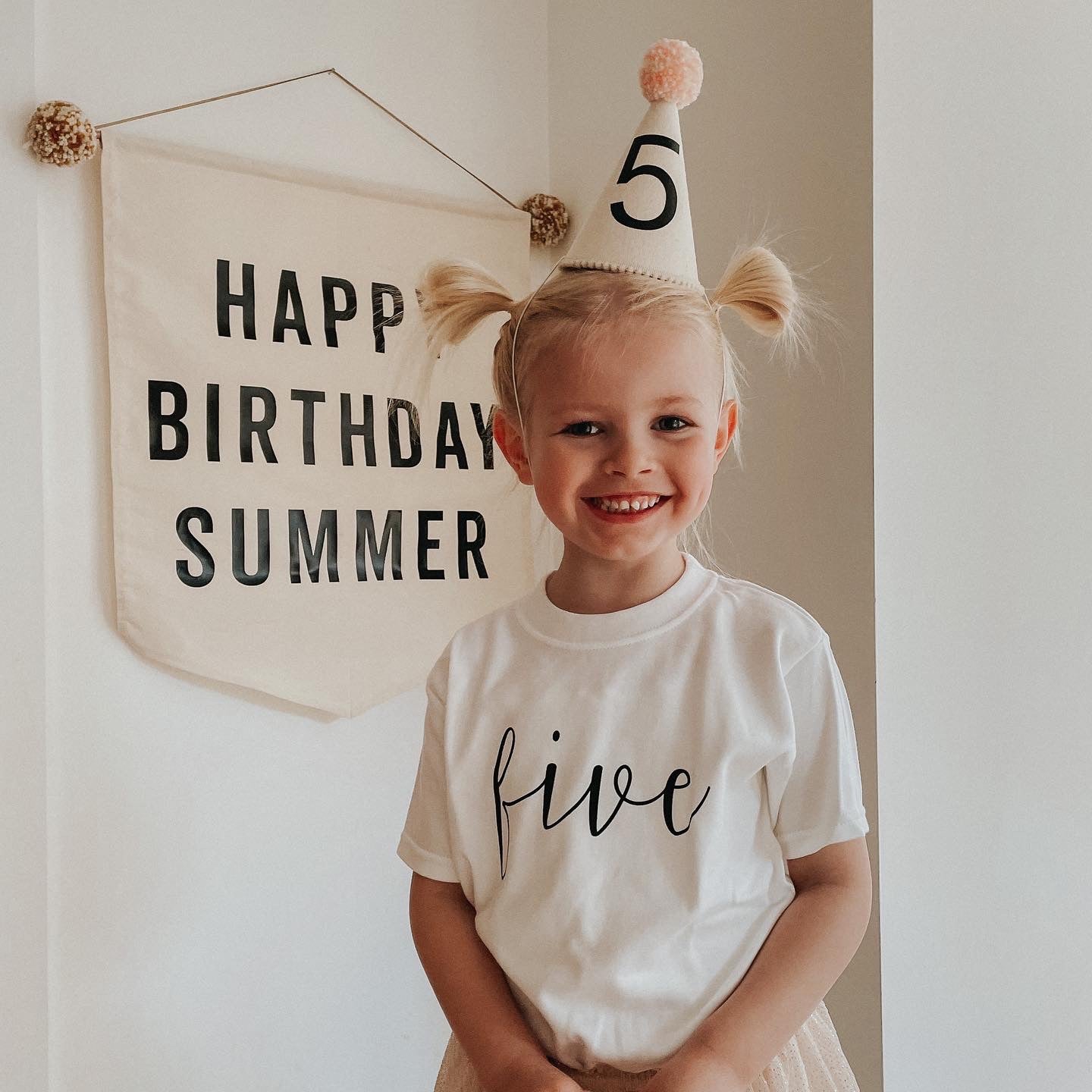 The Rose and Guy Milestone Birthday T-Shirt-Age Five is available from Nottinghamshire Children’s Store Alf & Co