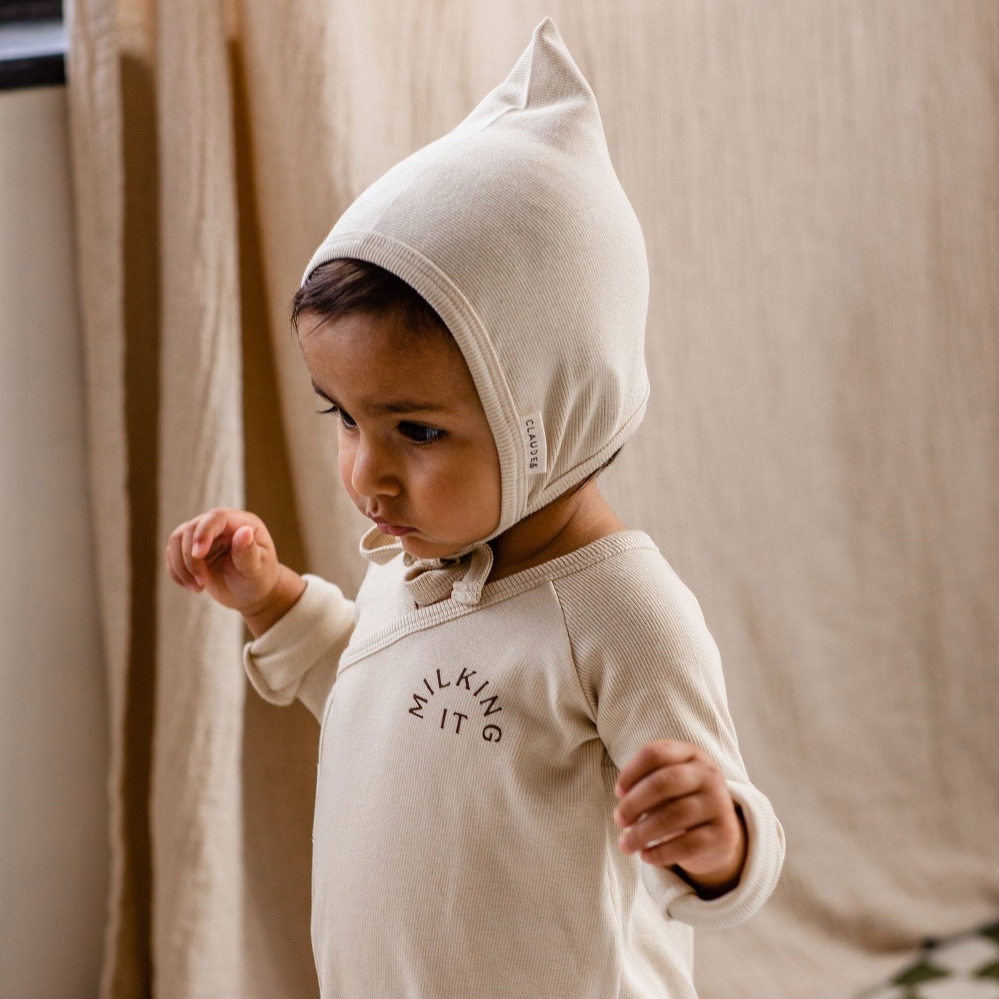 Claude&Co, Pixie Bonnet, Sand, Baby Bonnet, Nottingham Baby Shop, Midlands Baby Shop, Claude&Co Stockist