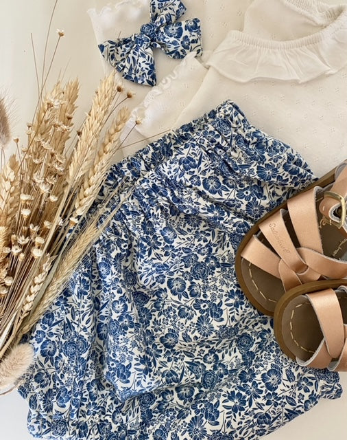 Cotton Bloomer & Bow Set - blue Floral Bloomers