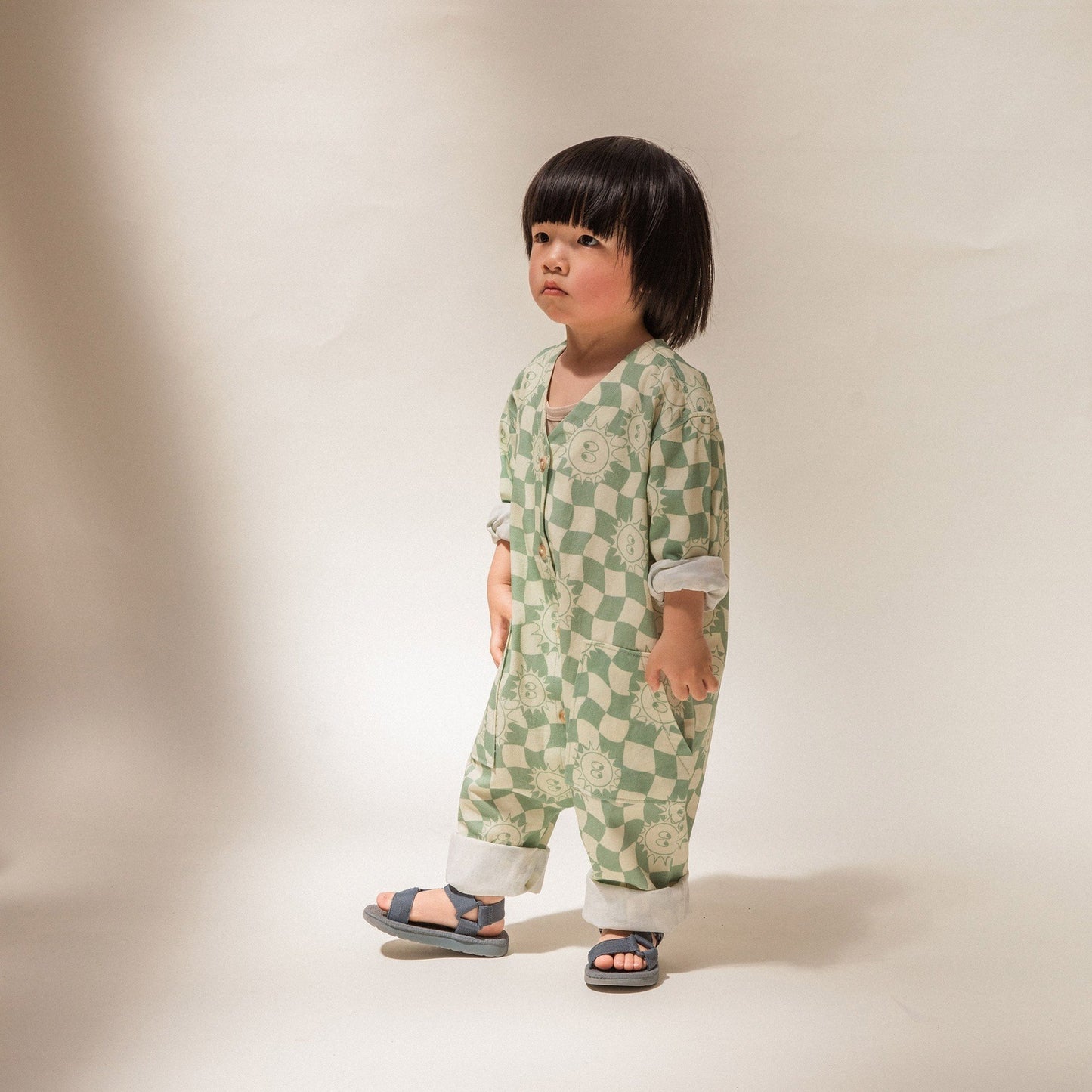 The Claude & Co check sunshine Overalls in Sage are a lovely gender neutral addition to your kiddies wardrobe.