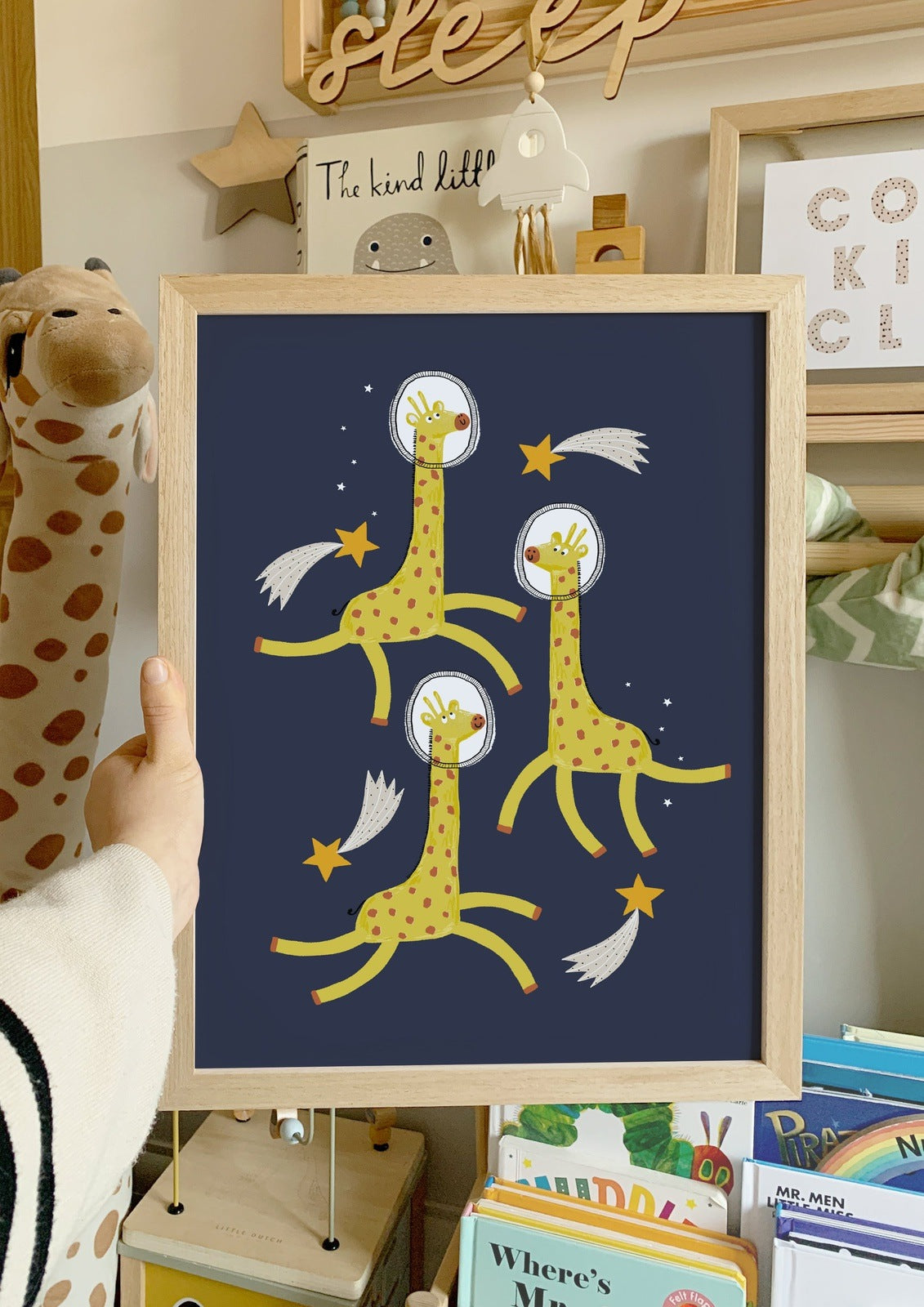 Minii & Maxii, Space Giraffes A4 Print, Nursery Wall Print, Nottingham Kids Shop, Midlands Baby Shop, Children’s Bedroom Decor