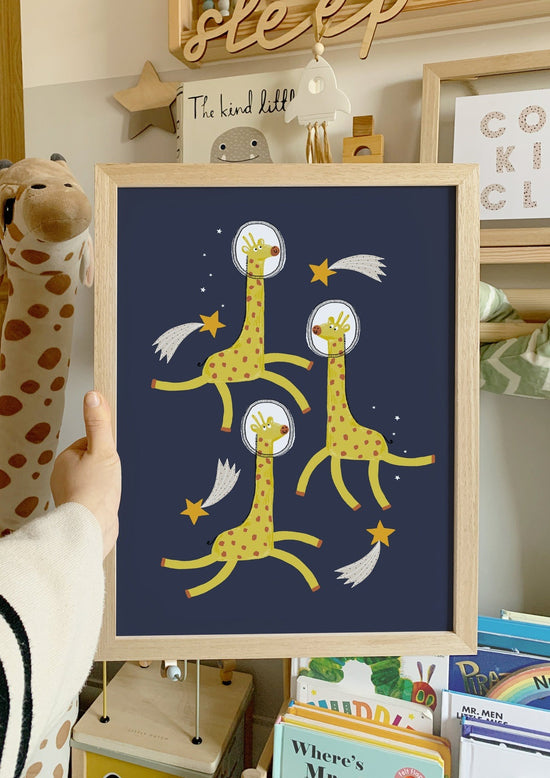 Minii & Maxii, Space Giraffes A4 Print, Nursery Wall Print, Nottingham Kids Shop, Midlands Baby Shop, Children’s Bedroom Decor