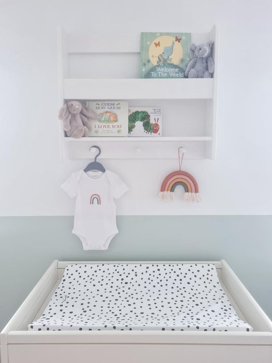 This Mama Shack Dotty Anti Roll Changing Mat is available in store and online from Alf & Co, Nottinghamshire children’s store. A beautiful new baby gift