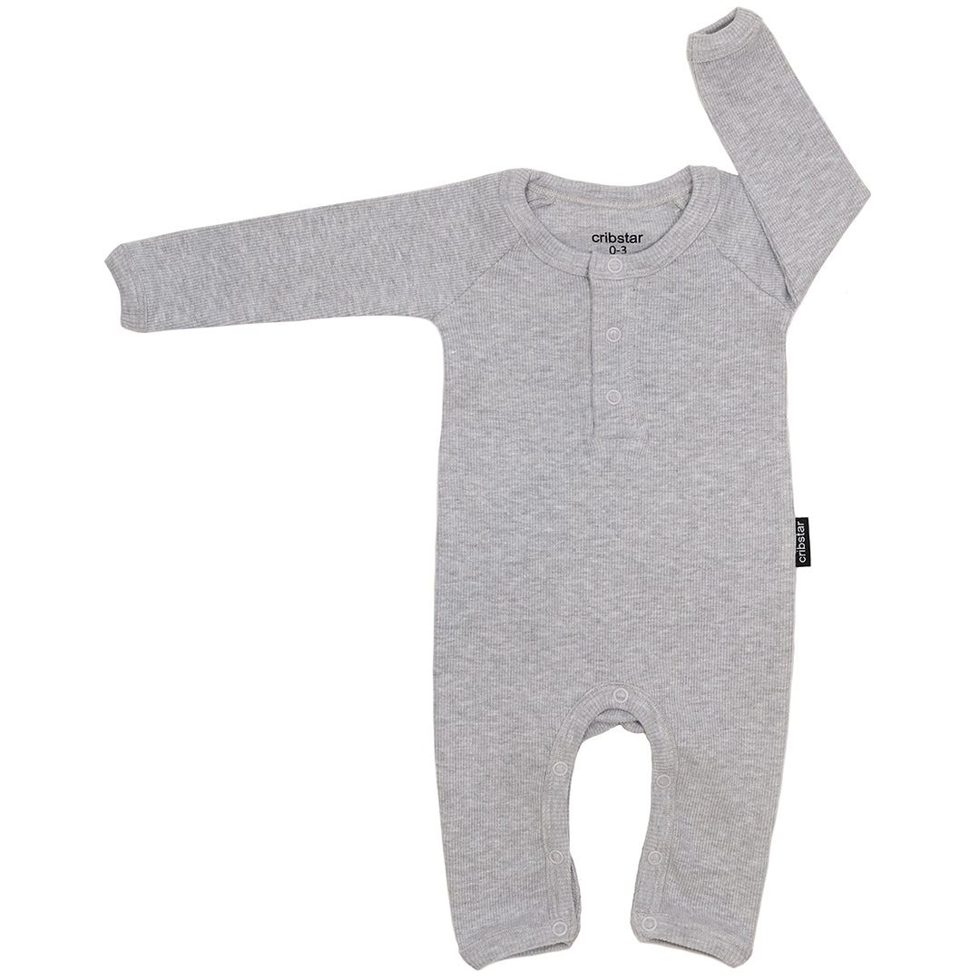 Cribstar, Cribstar baby romper, ribbed baby romper, Grey Marl ribbed baby romper, Cribstar grey marl ribbed baby romper, Cribstar stockist, Cribstar stockist Nottingham, baby shower gifts, ribbed baby rompers, beautiful new baby gifts, new baby boy gifts, new baby gift box