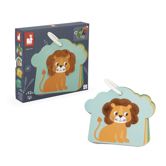 Janod Baby Sensory Flash Card Set of 6-Savannah are available from Nottinghamshire children’s store Alf & Co