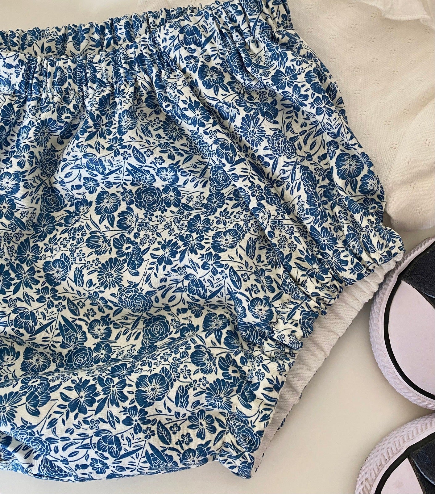 Cotton Bloomer & Bow Set - blue Floral Bloomers