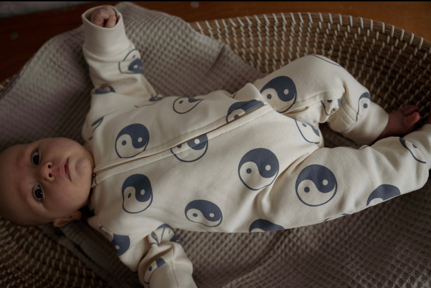 Another fox yin Yang zip sleepsuit, newborn clothing, baby clothing, baby sleepsuit, newborn gift, beautiful new baby gift, Baby shower gift, Nottinghamshire independent children’s store, another fox stockist, modern baby store 