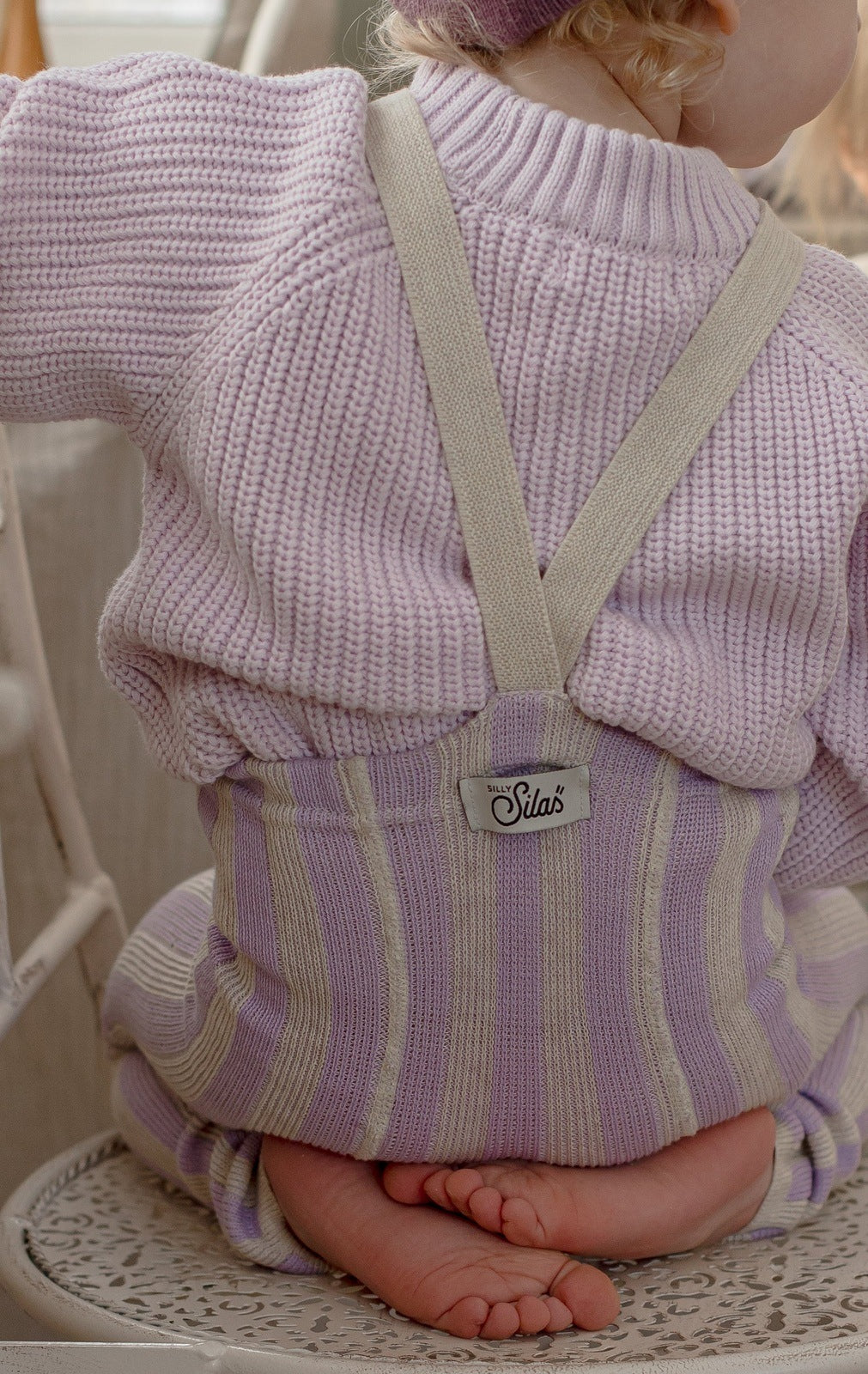 Silly Silas Stripe Footless Tights with Braces - Lavender X Cream Stripe