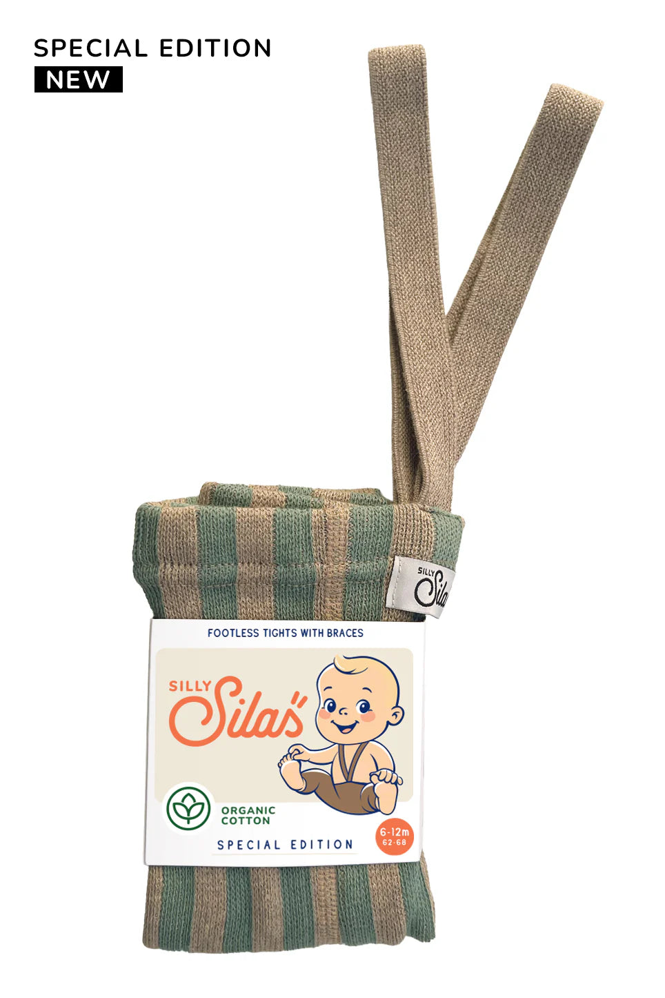 Silly Silas Stripe Footless Tights with Braces - Matcha X Cream Stripe