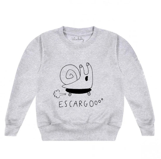 Escargooooo! Grey Snail Character Kids Sweat | Wex Baby