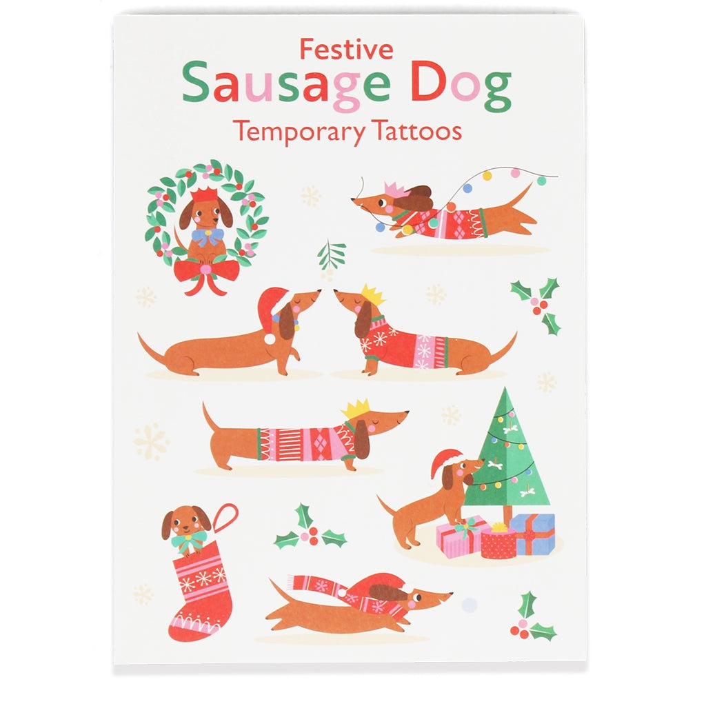 Kids Temporary Tattoos - Festive Sausage Dog