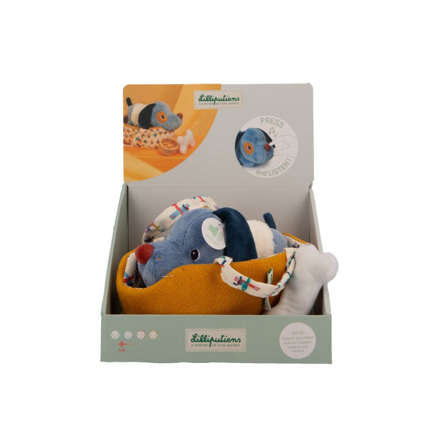 Baby Jules Musical Puppy in Basket with Sounds