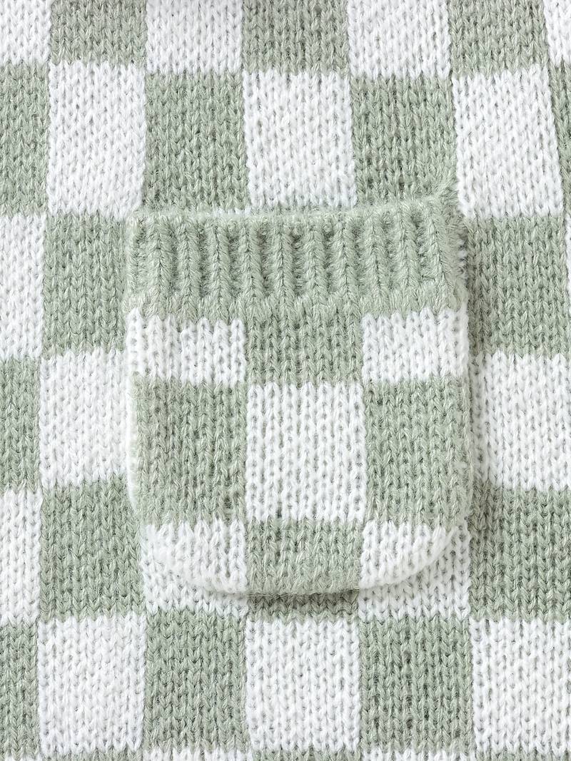 Sage Checkerboard Knit Baby Dungarees