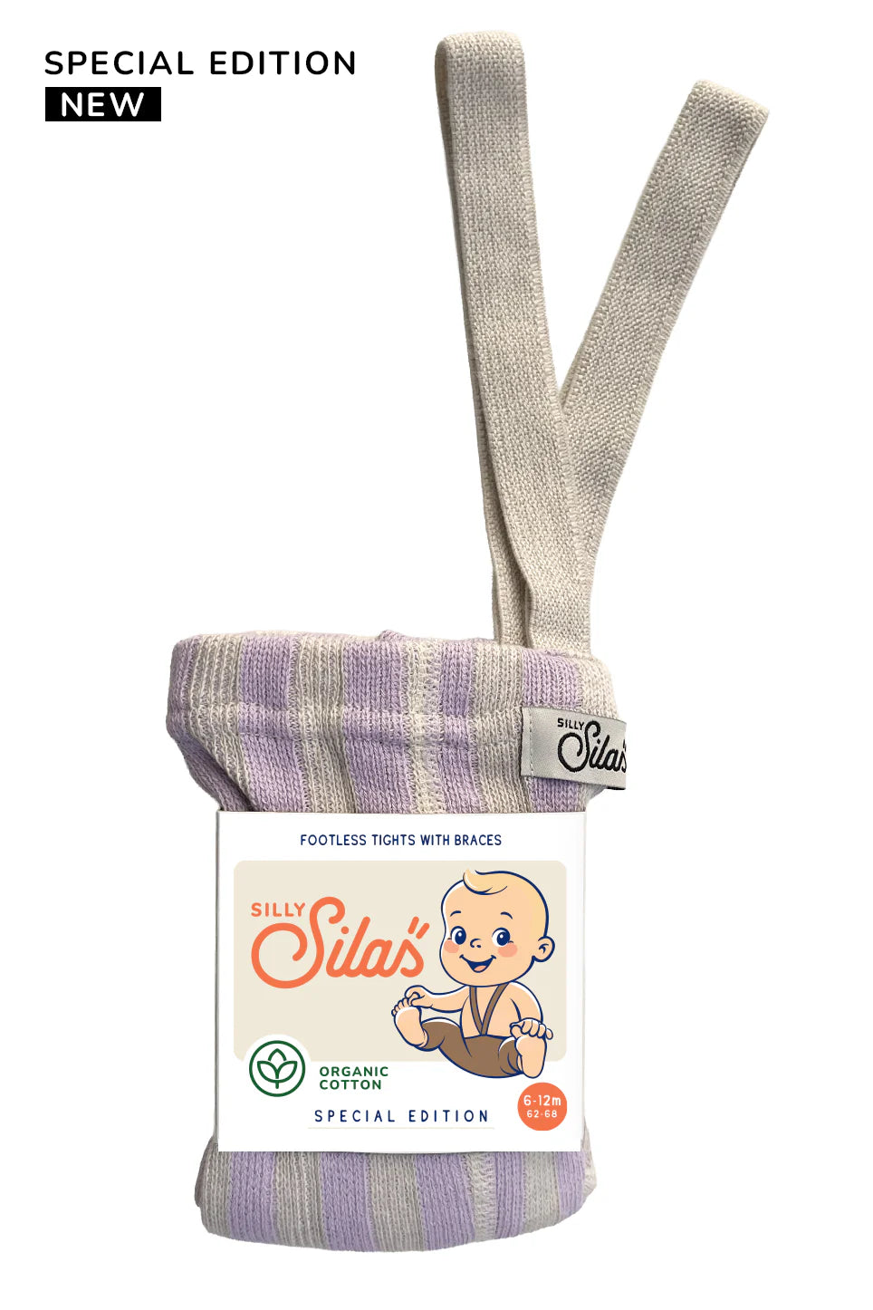 Silly Silas Stripe Footless Tights with Braces - Lavender X Cream Stripe