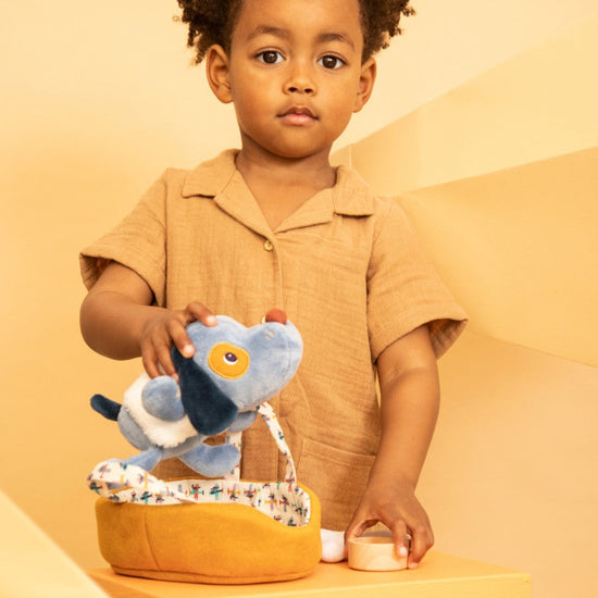 Baby Jules Musical Puppy in Basket with Sounds