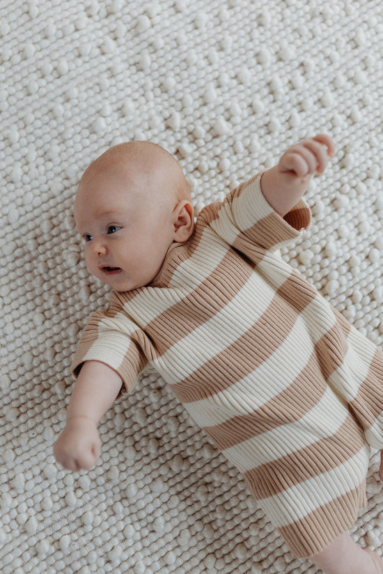 This Hunter and Rose Sand Stripe Ribb Romper is available online from Independent Children’s Store Alf & Co