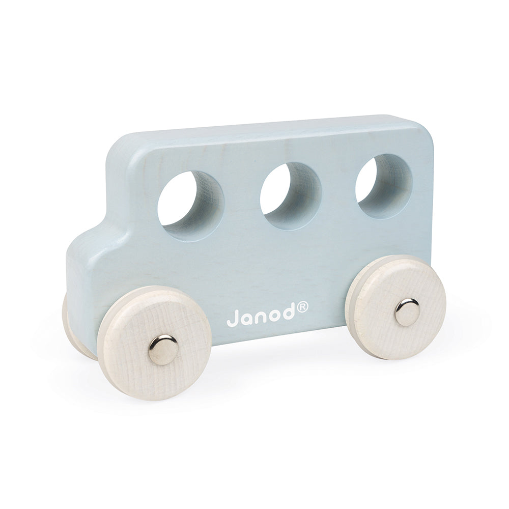 Janod Sweet Cocoon Push Along Wooden Vehicle - Blue Bus