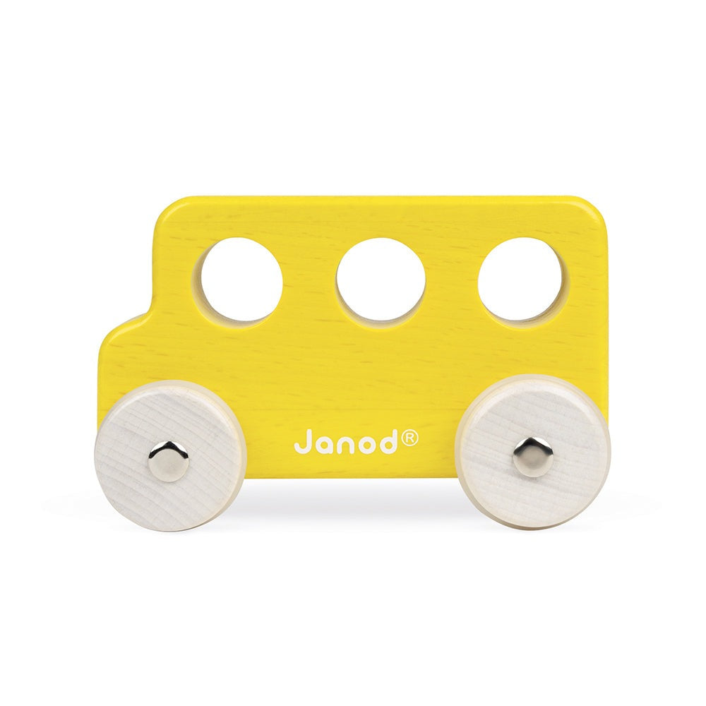 Janod Sweet Cocoon Wooden Push Along Vehicle - Yellow Bus