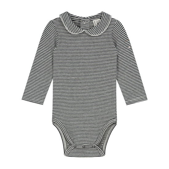 Load image into Gallery viewer, Baby Collar Long Sleeved Vest -Nearly Black/Cream Stripe | Gray Label
