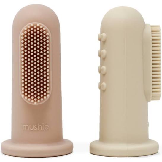 Mushie Finger Toothbrush- Shifting Sand/Blush