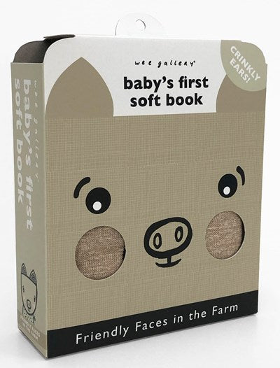 Baby’s First Soft Book Friendly Faces At The Farm stocked in Nottinghams Baby Shop. A lovely finishing touch to a baby gift hampers 
