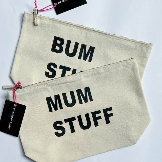 Bum Stuff Large Natural Pouch, Mum Stuff, Bum Stuff, Bum Stuff Pouch, Gift Ideas for Mum, Gifts for Mums, Mum Birthday Gifts, New Mum Hamper, Present Ideas for Mum, Mum To Be Hamper, Nottinghamshire Independent Children’s Store, Sustainable Kids Brand