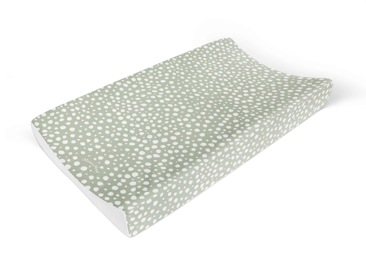 Load image into Gallery viewer, Anti Roll Changing Mat Sage Dotty from independent brand Mama Shack is the perfect finishing touch to any home or nursery 
