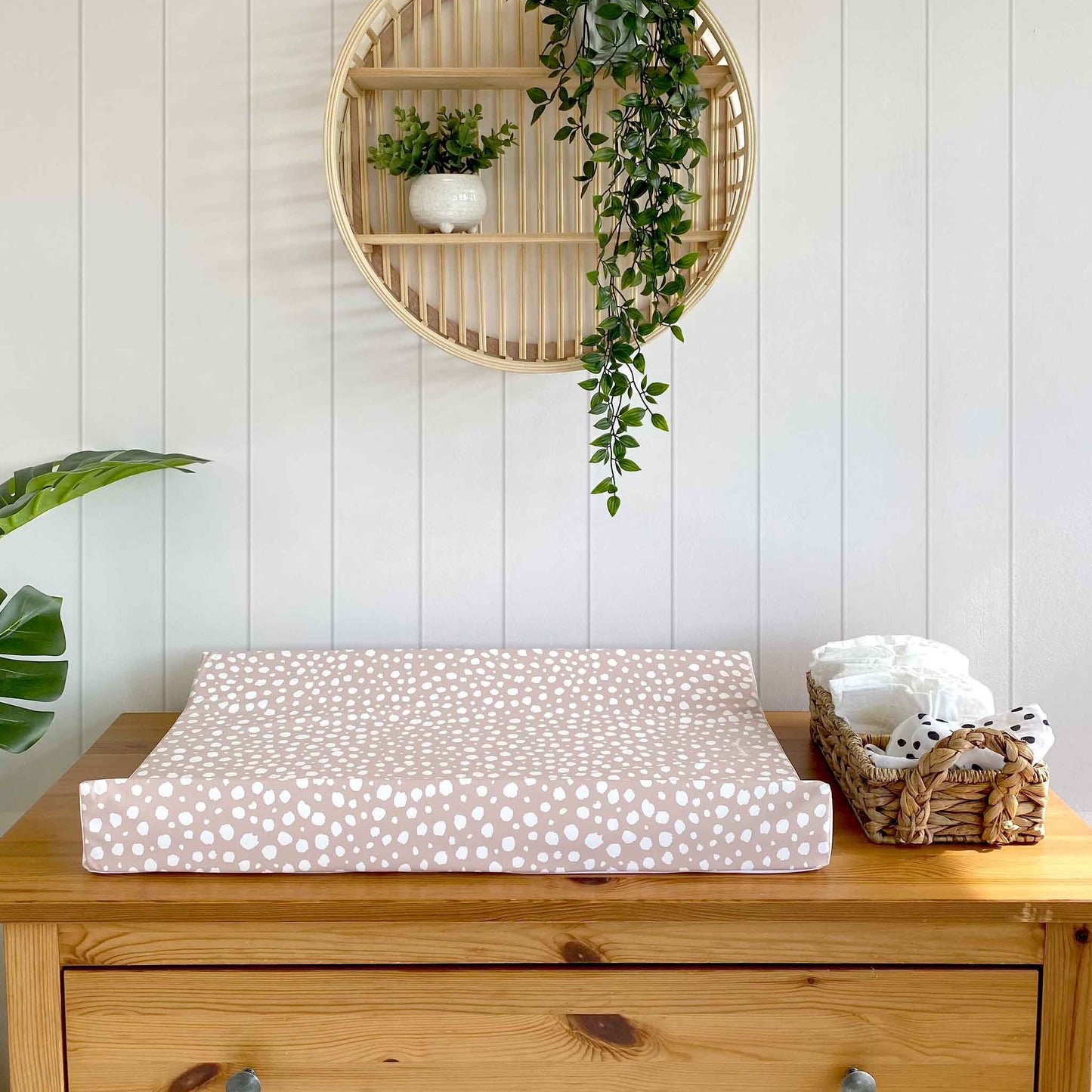 Load image into Gallery viewer, The Anti Roll Changing Mat in the Rose Spotty Print is the perfect finishing touch to any nursery 
