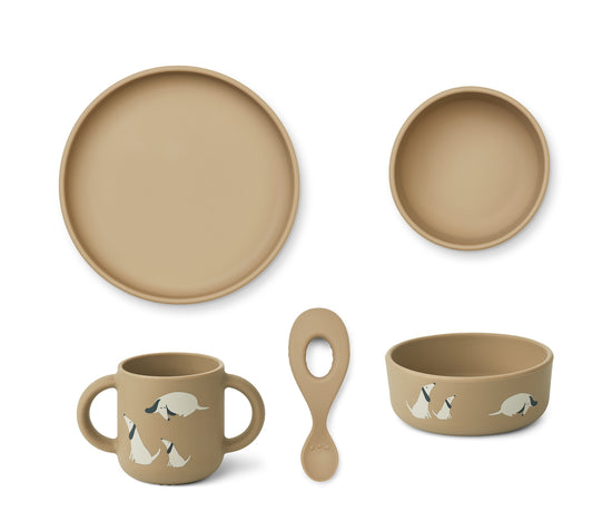 Liewood, Vivi Printed Silicone Set, Dog Oat Mix, Silicone, Weaning, Nottingham Stockist, Independent Store, Baby Shop