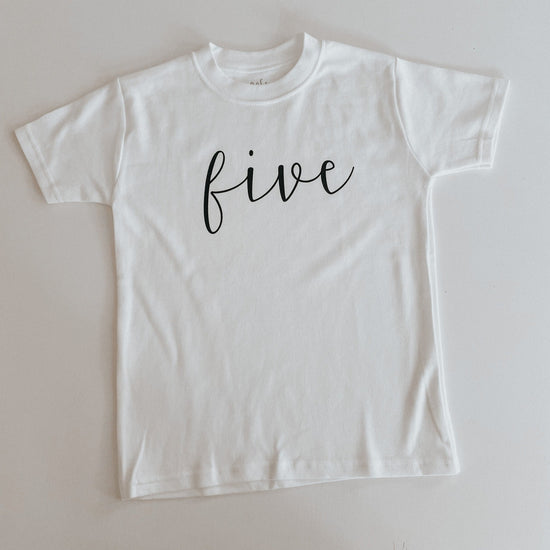 Rose and Guy, Milestone T-Shirt, Five, Fifth Birthday milestone tee, birthday t-shirt, birthday gift, fifth birthday, Nottinghamshire independent store, Nottinghamshire stockist, independent kids brand, Rose and Guy Stockist, midlands baby store 