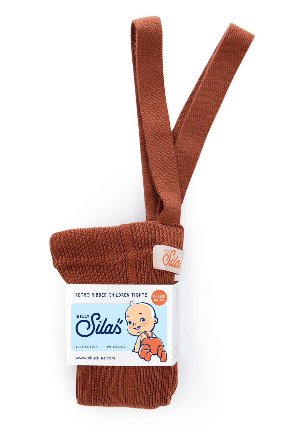 Load image into Gallery viewer, Silly Silas, Footed Tights with Braces, Cinnamon, baby tights, children’s tights, Nottinghamshire Stockist, midlands baby store, sustainable children’s clothing. 
