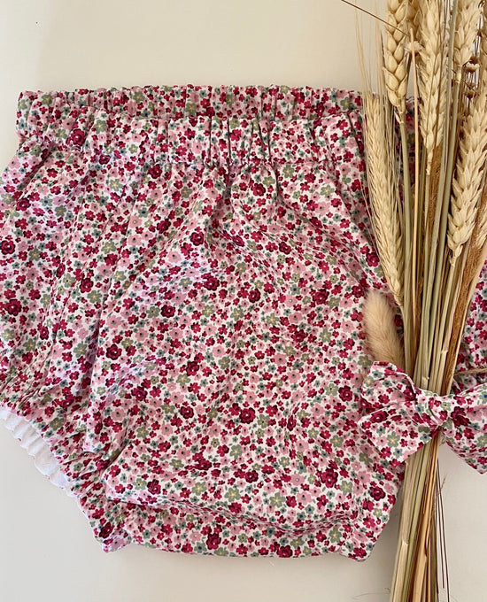 Load image into Gallery viewer, Cotton Bloomer &amp;amp; Bow Set - Pink Floral Ditsy Print
