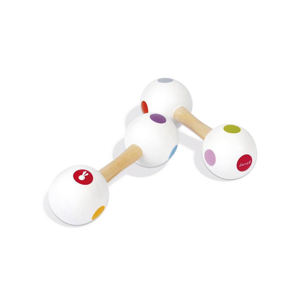 Janod Wooden Confetti Maracas Barbell Musical Toy, Music Toys, Interactive Toy, Noisy Sensory Toy, Maraca Rattle, Janod Stockist, Toys for Kids, Wooden Toys, Toys for Girls, Toys for Boys, Toys for 1 Year Old, Nottinghamshire Stockist