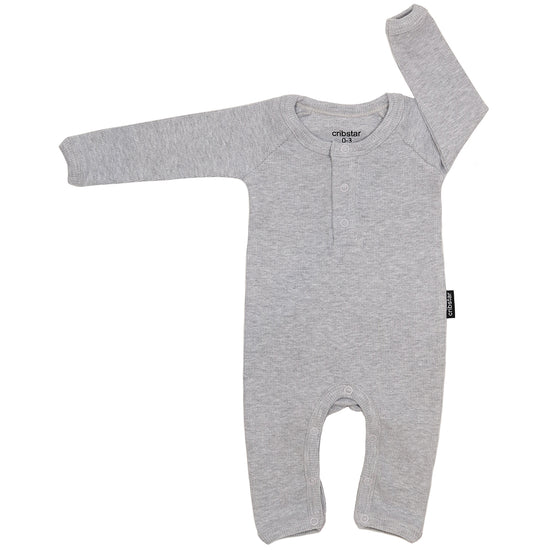 Load image into Gallery viewer, Cribstar, Cribstar baby romper, ribbed baby romper, Grey Marl ribbed baby romper, Cribstar grey marl ribbed baby romper, Cribstar stockist, Cribstar stockist Nottingham, baby shower gifts, ribbed baby rompers, beautiful new baby gifts, new baby boy gifts, new baby gift box 
