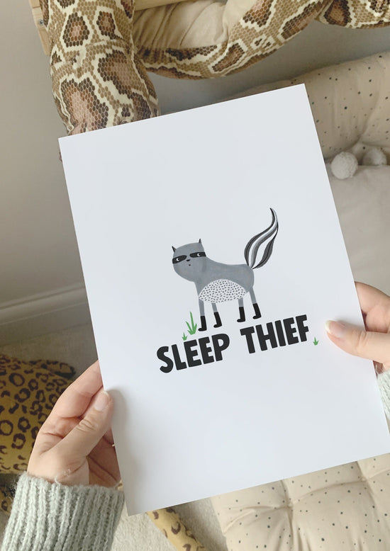Load image into Gallery viewer, Minii &amp;amp; Maxii, Sleep Thief A4 Print, Print, Children’s Independent Store, Children’s Bedroom Accessories, Playroom Accessory, Nottingham Kids Shop, Midlands Baby Shop, A4 Childrens Print
