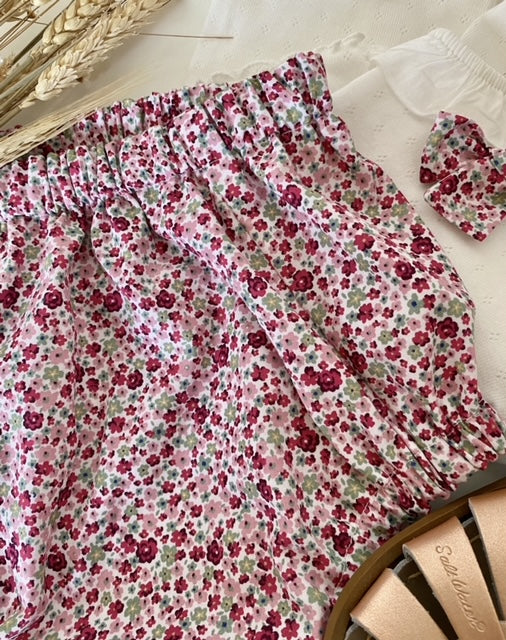Load image into Gallery viewer, Cotton Bloomer &amp;amp; Bow Set - Pink Floral Ditsy Print
