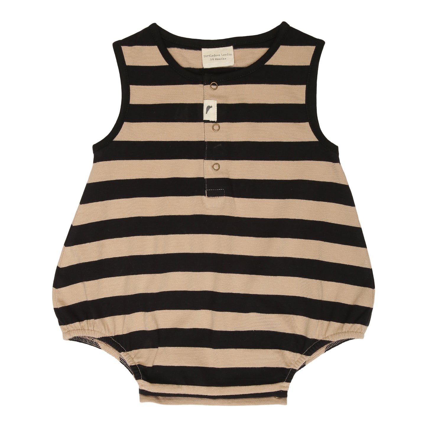 Turtledove Wide Stripe Bubble Romper is available at Alf & Co the children’s independent