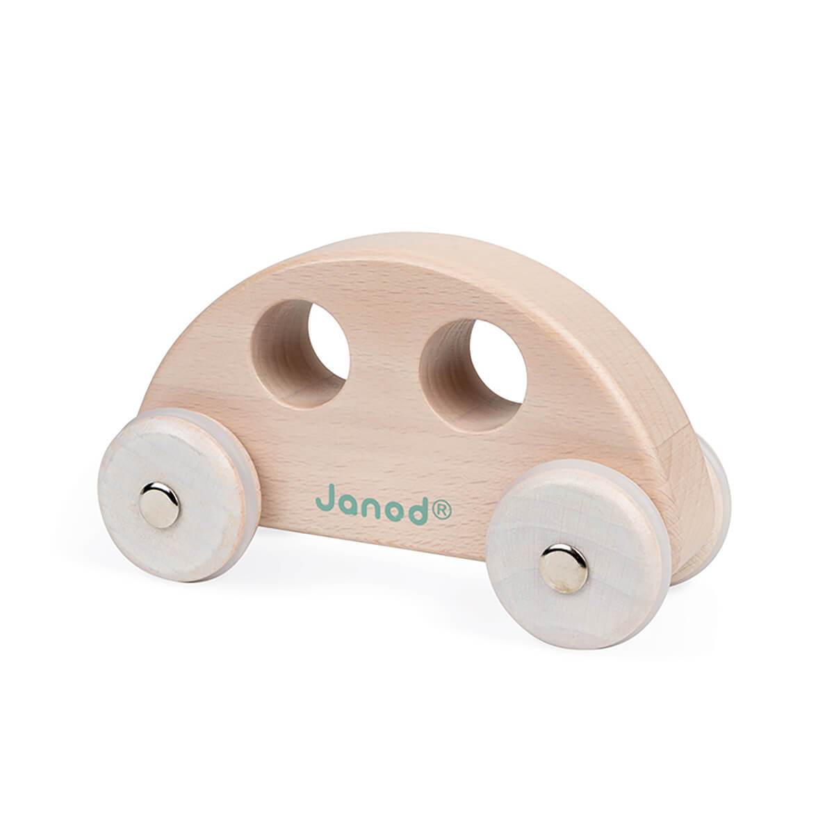 Janod Push Along Wooden Vehicle in Natural makes a lovely little gift for children, available at Nottingham Stockist Alf & Co