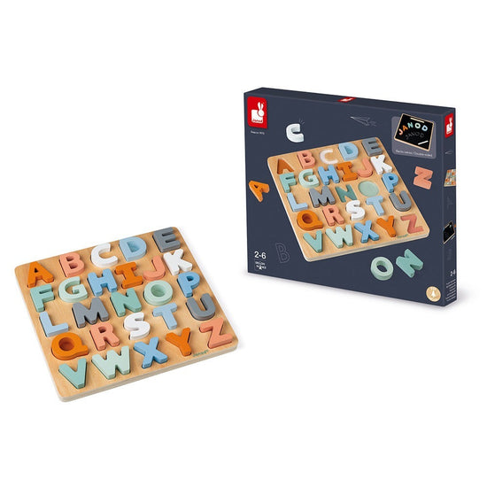 Janod Sweet Cocoon Wooden Alphabet Kids Puzzle, Educational Puzzle, Birthday Gift, Blackboard, Nottingham Kids Shop, Nottingham Janod Stockist, Activity Toy, Toys for Girls, Jigsaw Puzzle, Learning Through Play