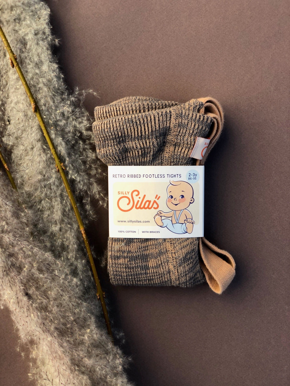 Load image into Gallery viewer, Silly Silas, Footless Tights with Braces, Charcoaly Brown, baby tights, children’s tights, Nottinghamshire stockist, independent kids brands, midlands baby store
