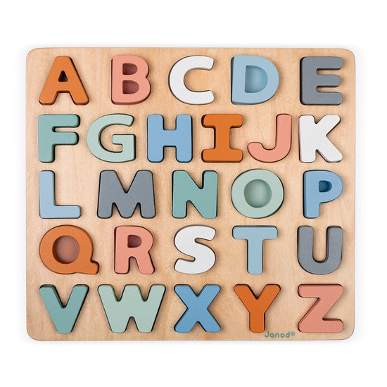 Load image into Gallery viewer, Alf &amp;amp; Co is an independent midlands based children’s store and they are stockist of the Janod Sweet Cocoon Wooden Alphabet Kids Puzzle 
