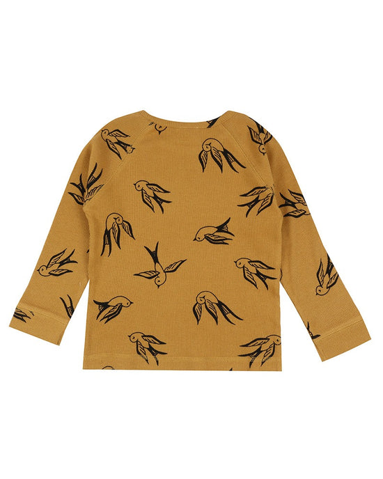 Load image into Gallery viewer, Turtledove’s Mustard Bird tee is the perfect organic, unisex tee for your little one. 
