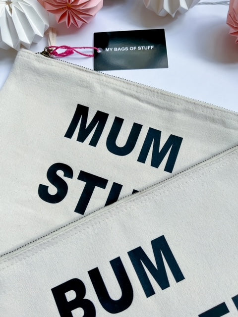 Mum Stuff Large Natural Pouch, Personalised Gifts for Mum, Presents for New Mums, Gifts for Mum To Be, New Mum Gift Set, Mum To Be Gift Set, Gifts for Mum To Be, Mum Stuff, Mum Bag, Nottinghamshire Stockist, Modern Kids Store 