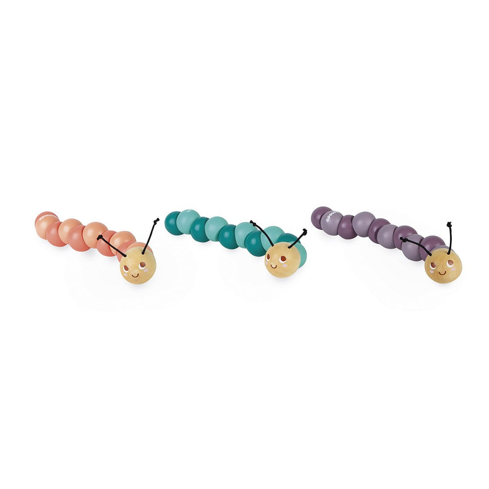 Load image into Gallery viewer, Janod Wooden Articulated Pocket Caterpillar Toy in 3 different colours, great gift or stocking filler for little ones stocked at Janod’s Nottingham Stockist Independent Store.
