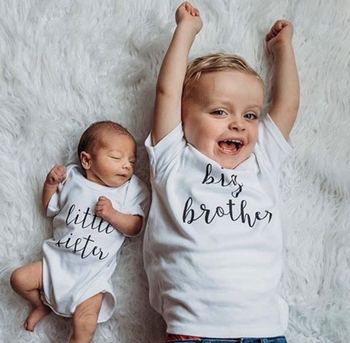 Big Brother & Little Sister Matching Outfits Set - Baby Announcement Sibling Shirts, Toddler Tee & Bodysuit